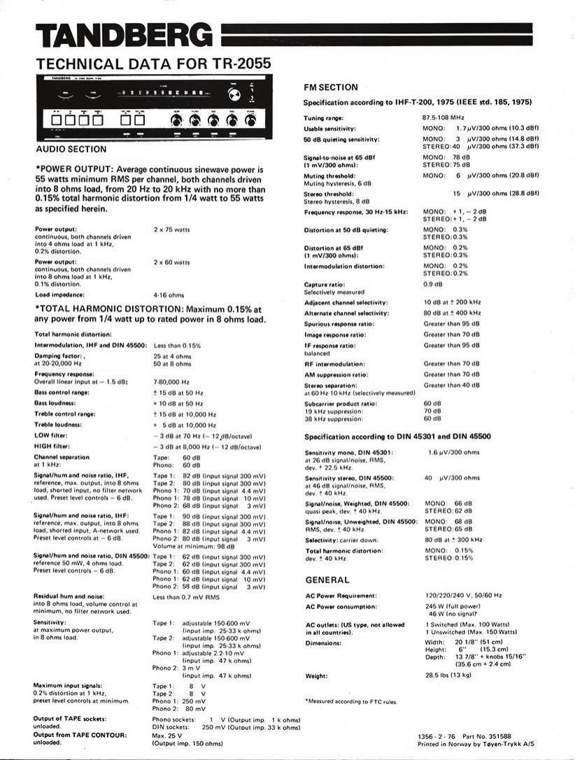 Tandberg TR 2055 Brochure