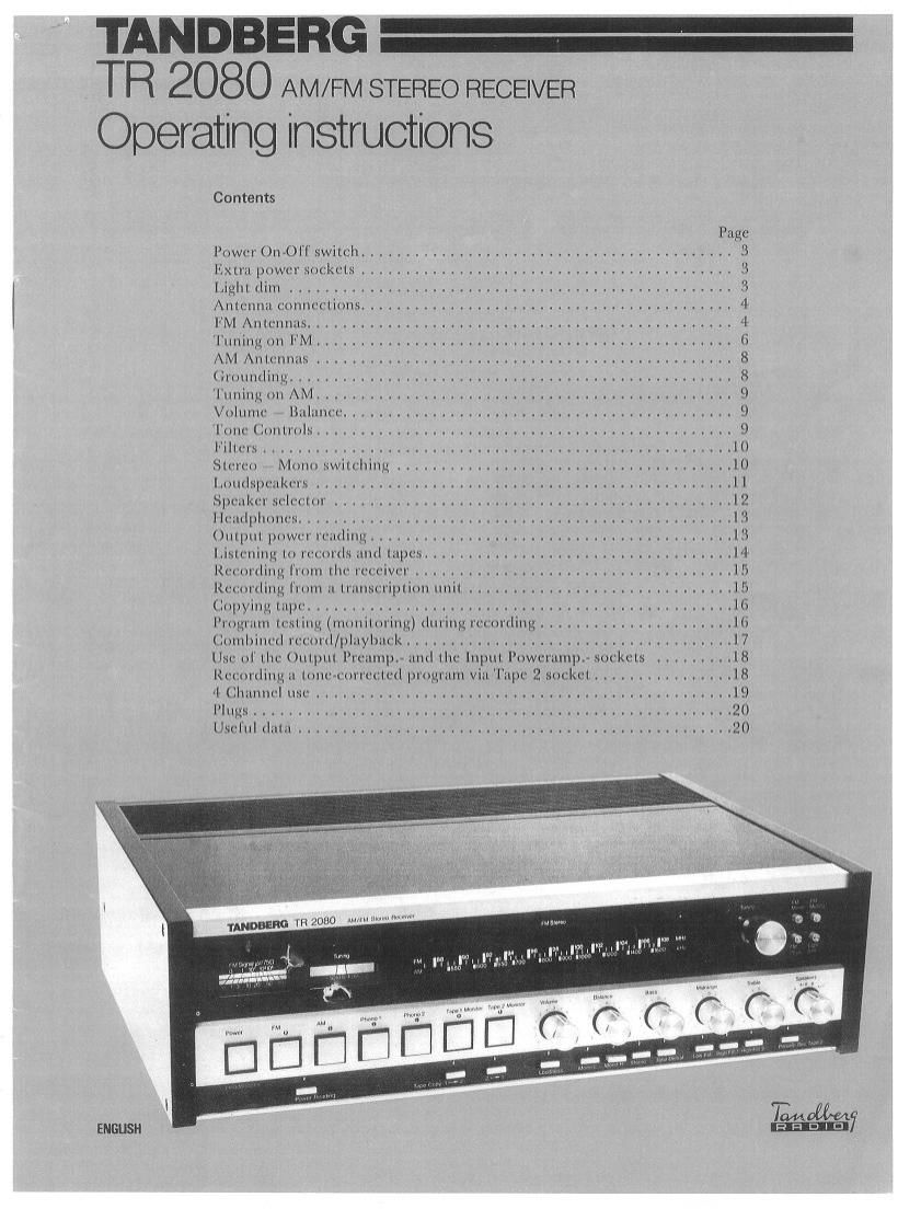 Tandberg TR 2080 Owners Manual