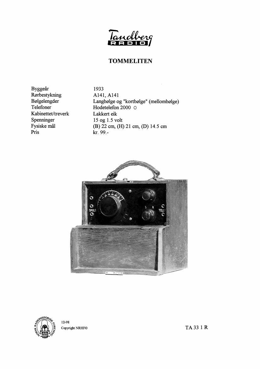 Tandberg Tommeliten Schematic