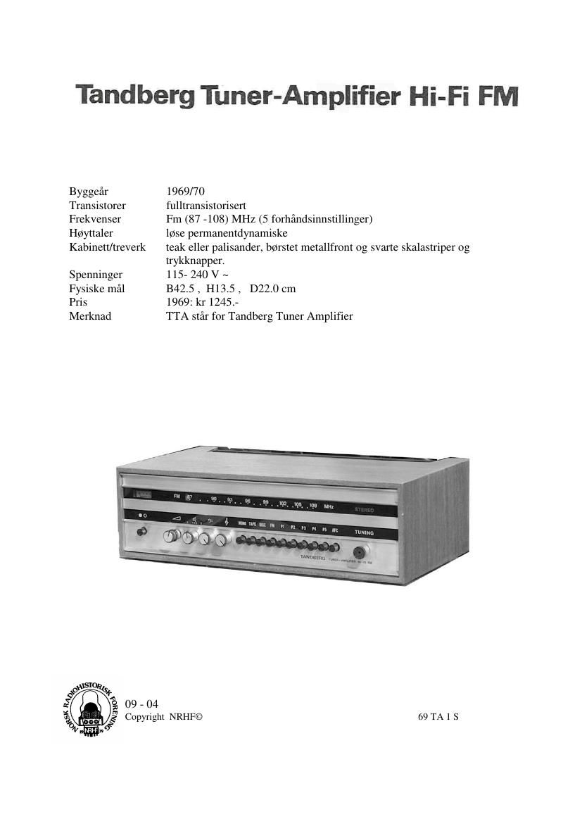 Tandberg TunerAmp hifi fm Schematic