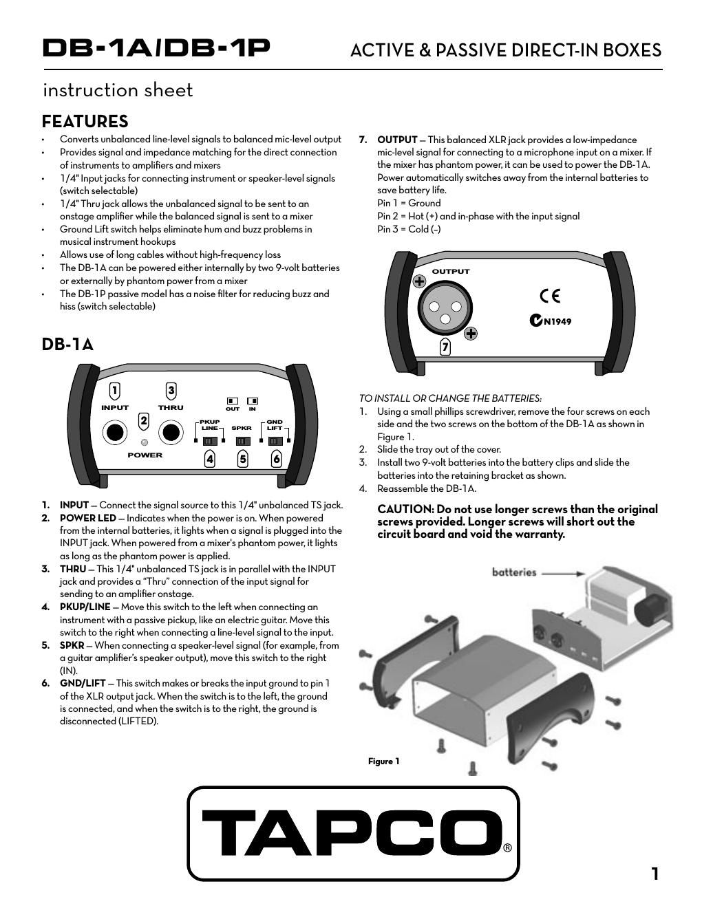 tapco dibox owners manual