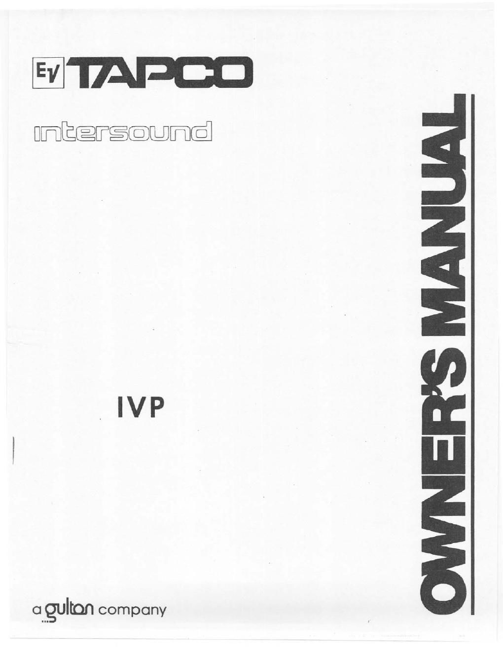 tapco ivp owners manual