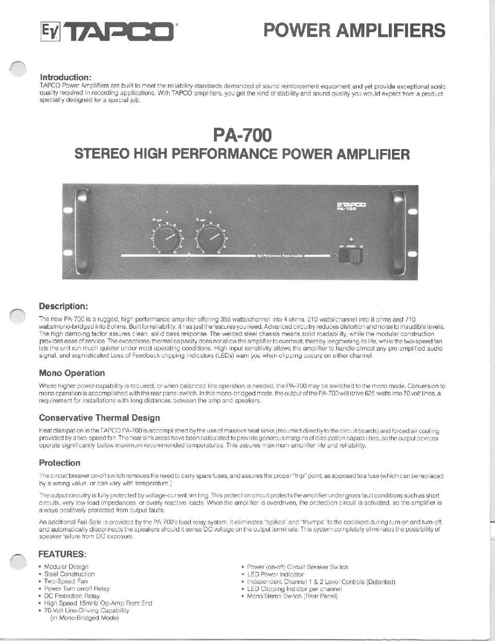 tapco pa 700 brochure