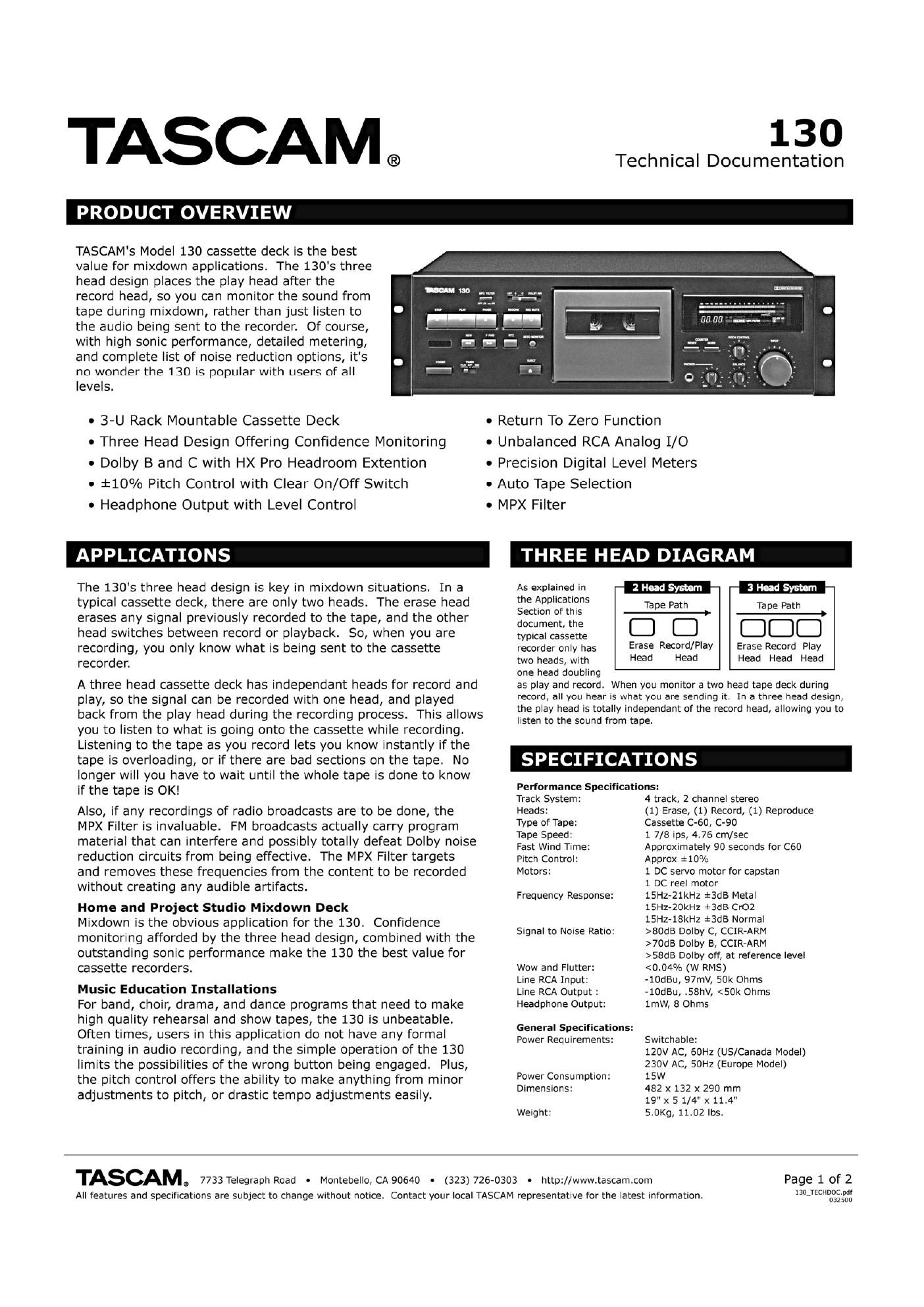 Tascam 130 Brochure