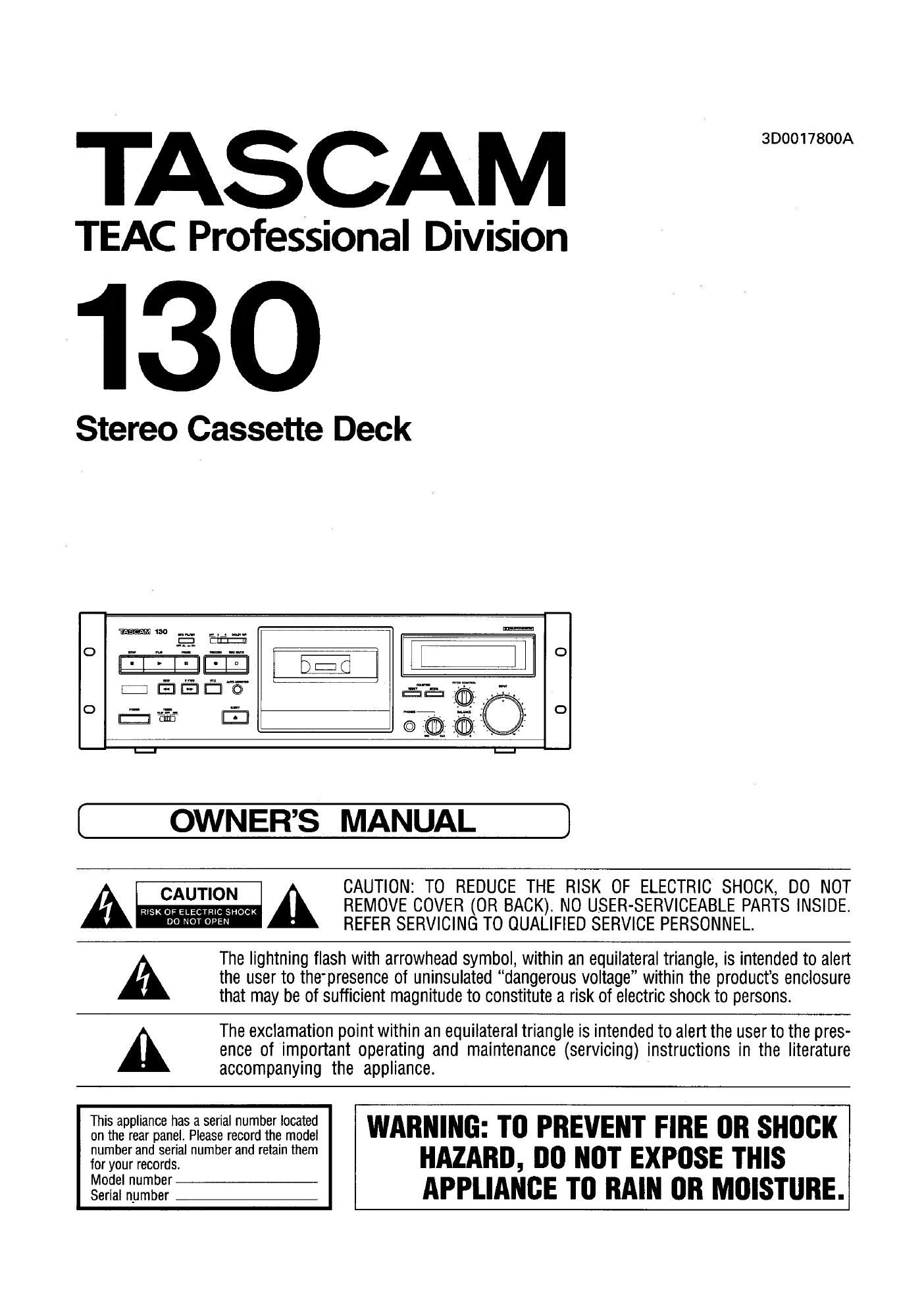 Tascam 130 Owners Manual