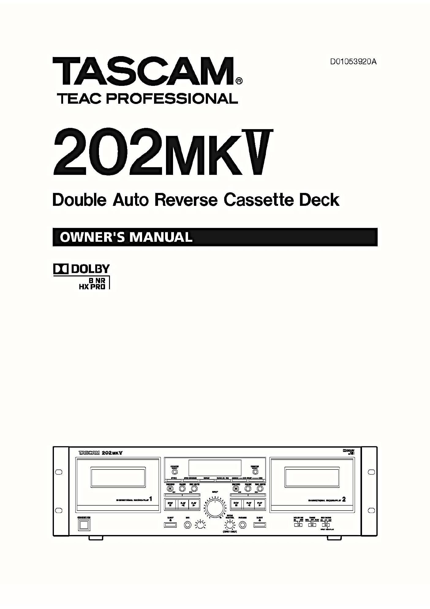Tascam 202 Mk V Owners Manual