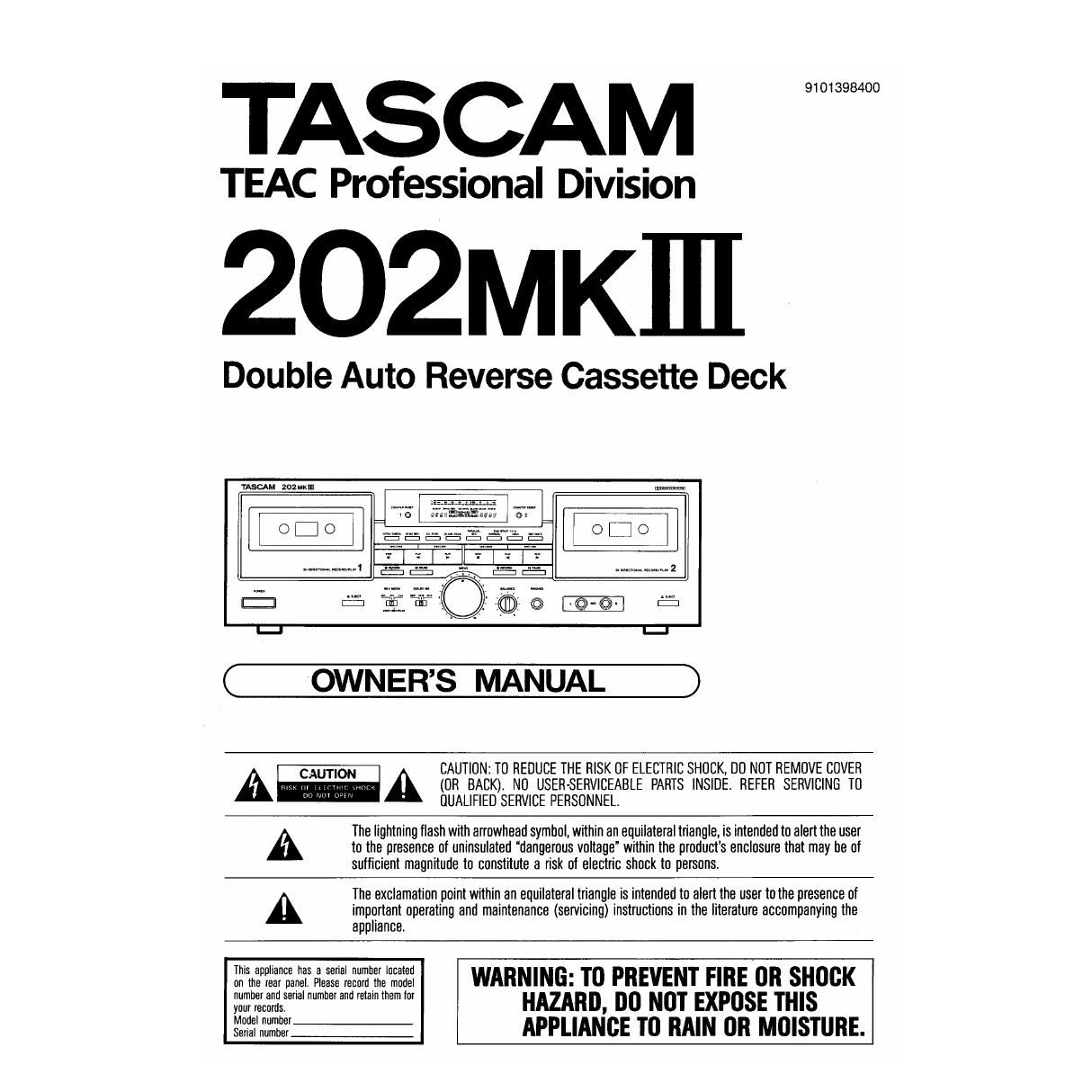 Tascam 202 Mk3 Owners Manual