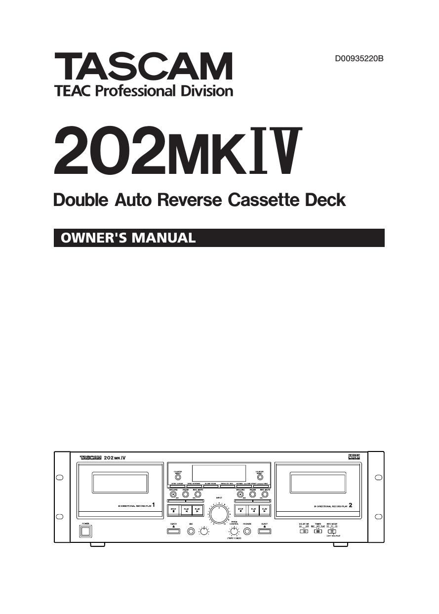 Tascam 202 Mk4 Owners Manual