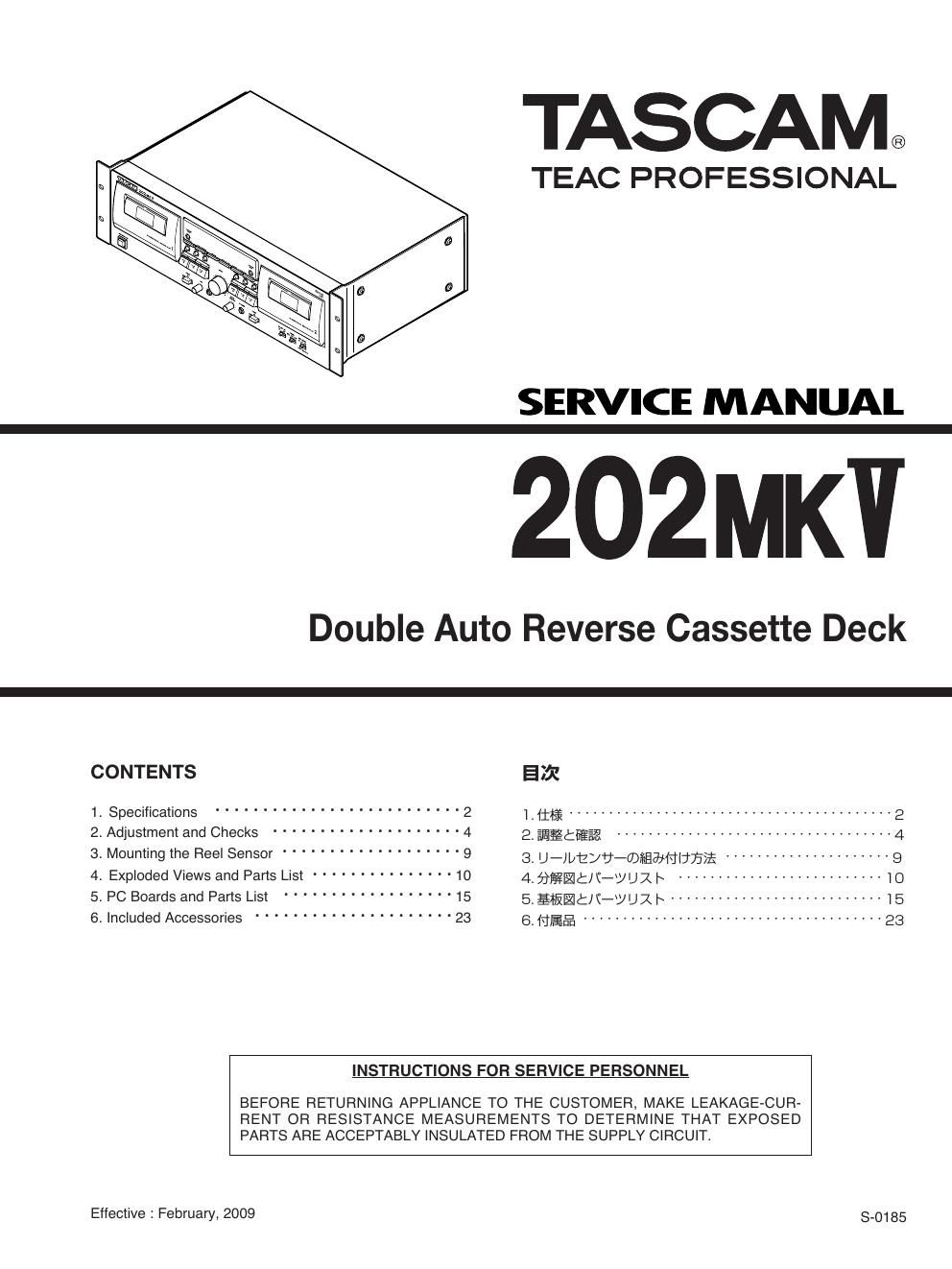 Tascam 202MKV Service Manual