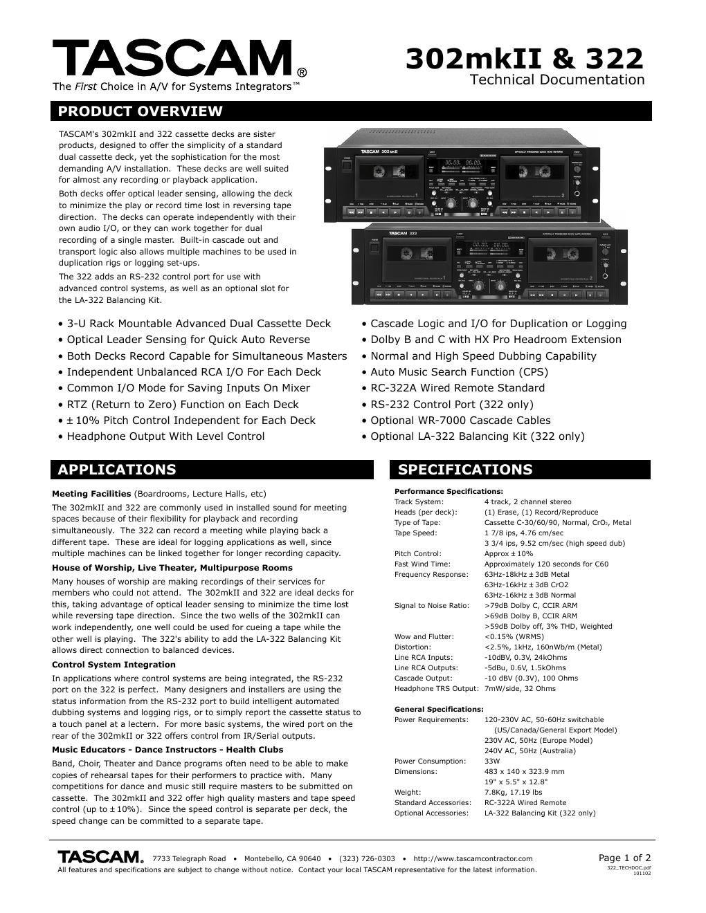 tascam 322 brochure