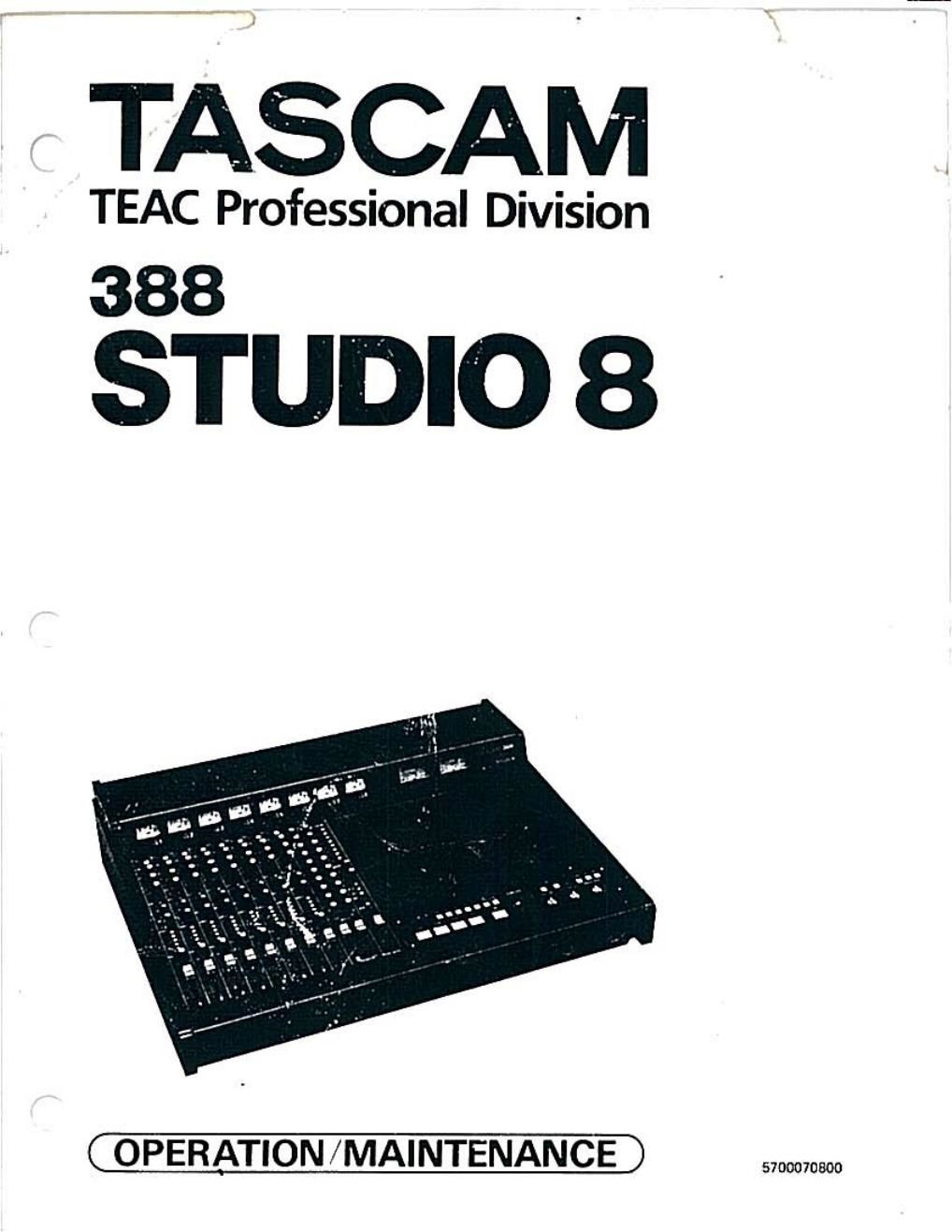 Tascam 388 Studio 8 8 Track Recorder Service Manual