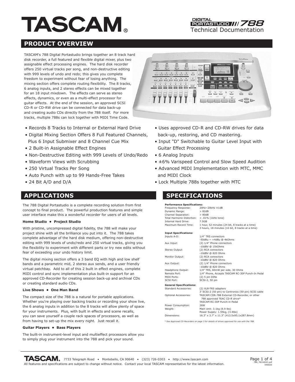 tascam 788 brochure