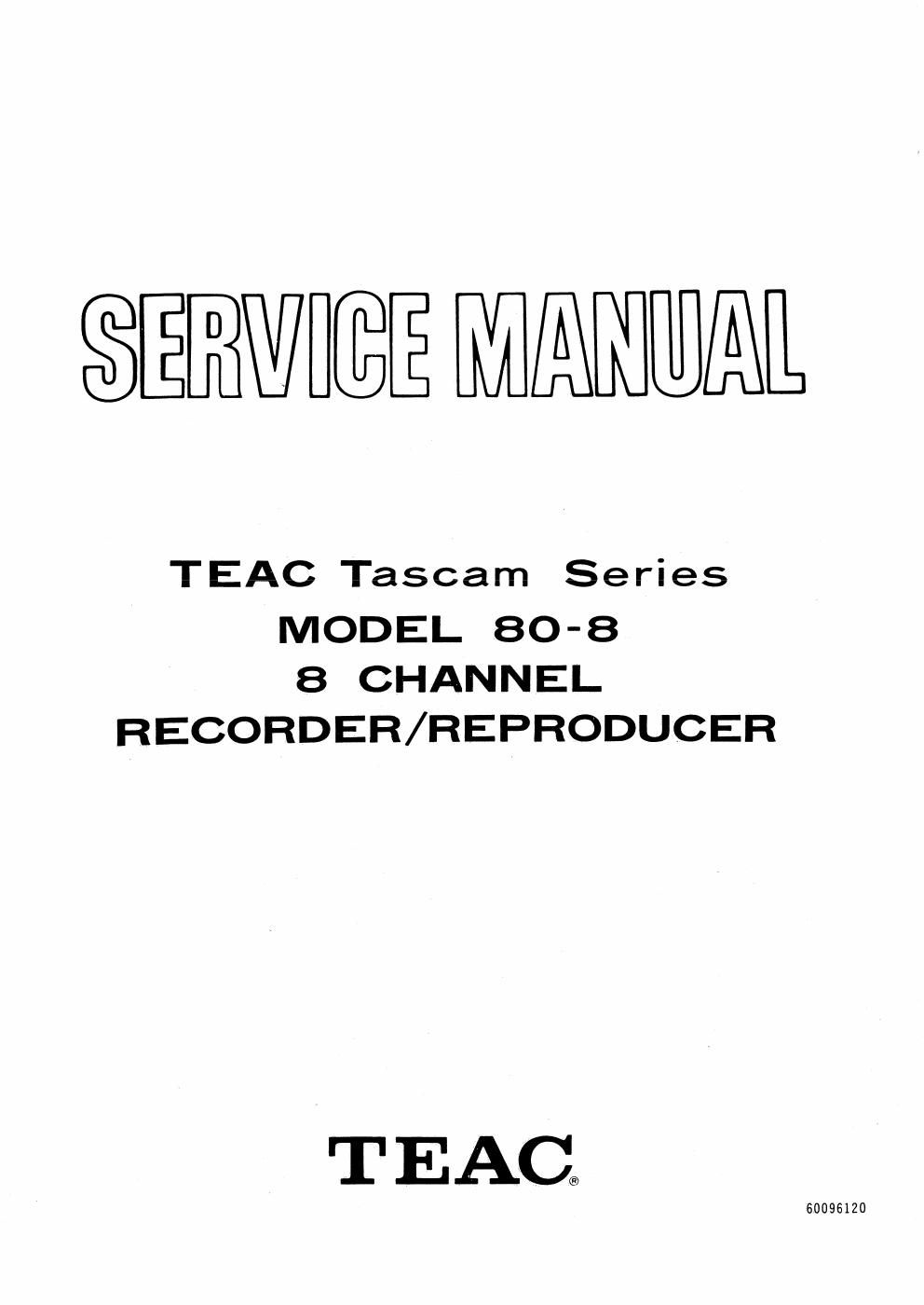 Tascam 80 8 8 Track Recorder Service Manual