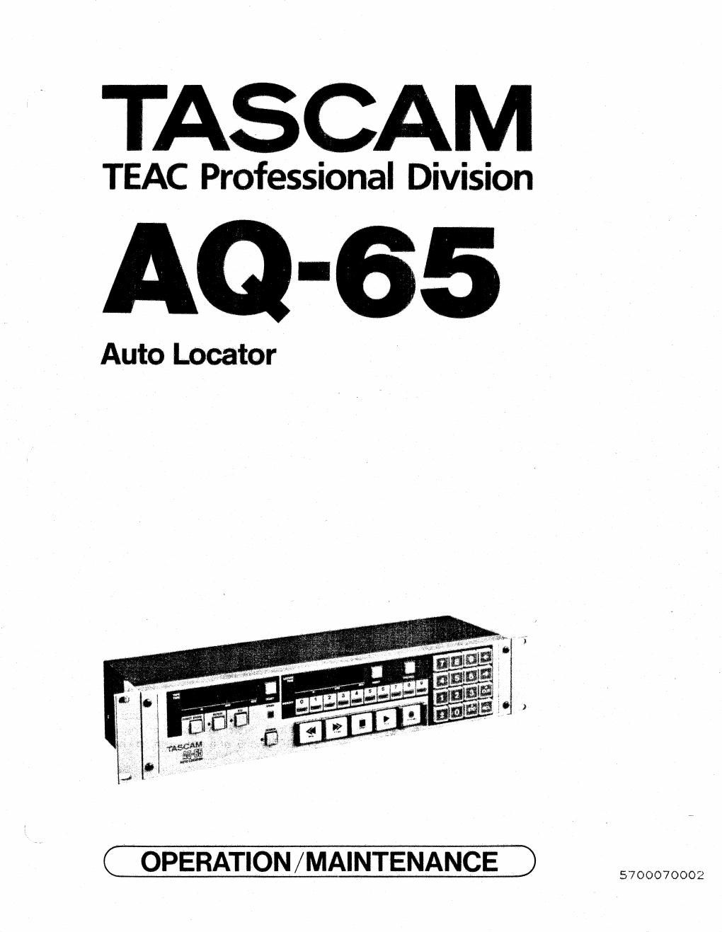Tascam AQ 65 Auto Locater Service Manual