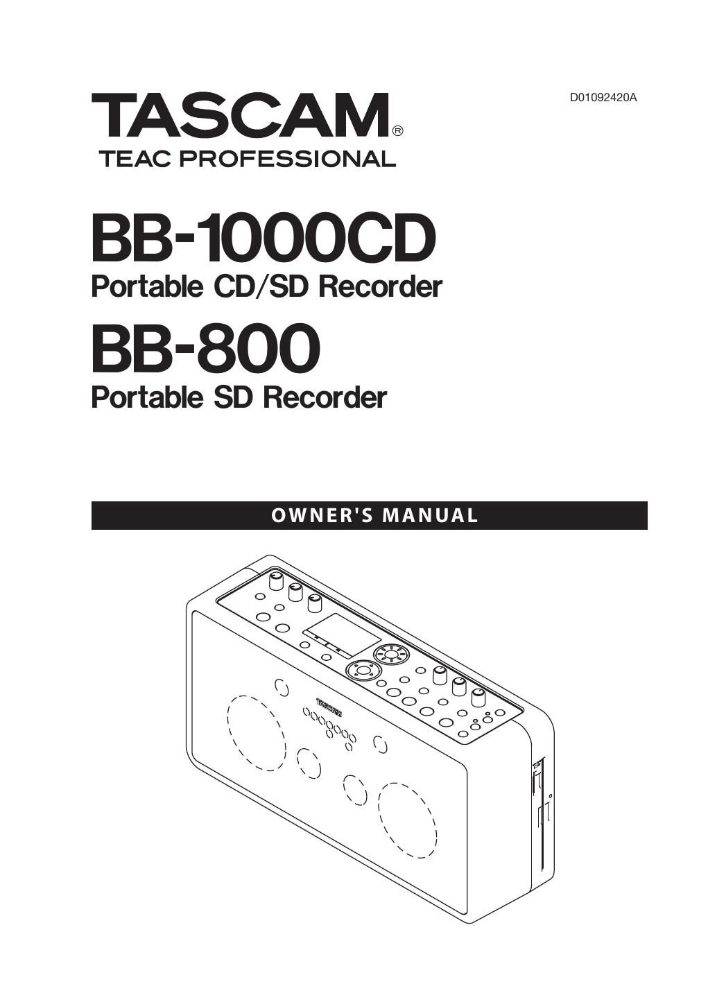 Tascam BB 1000CD BB 800 Owners Manual