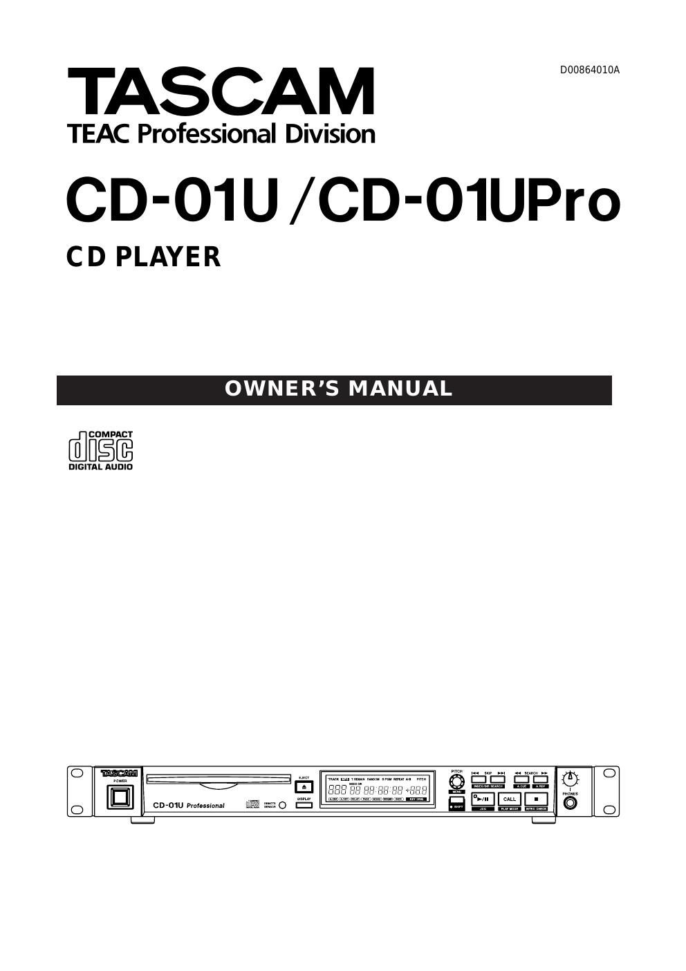 Tascam CD 01U CD 01U Pro Owners Manual