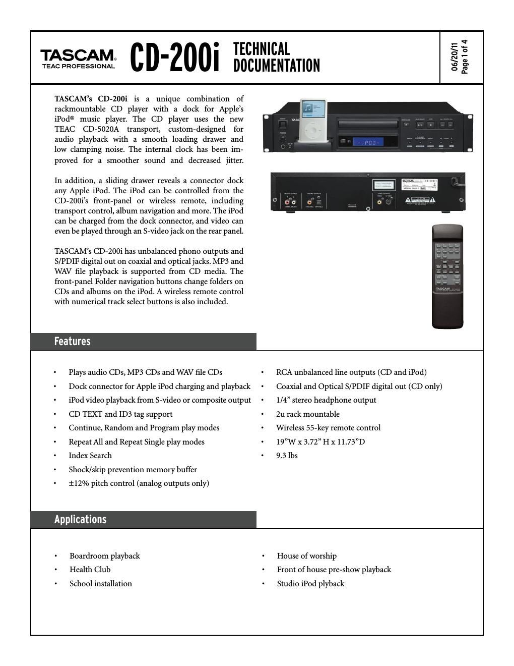 Tascam CD 200 I Brochure