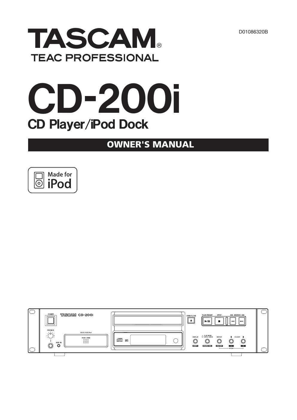 Tascam CD 200 I Owners Manual