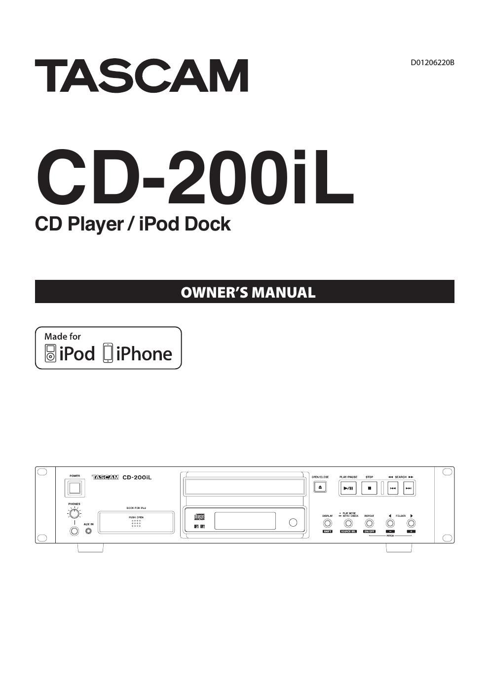 Tascam CD 200 IL Owners Manual