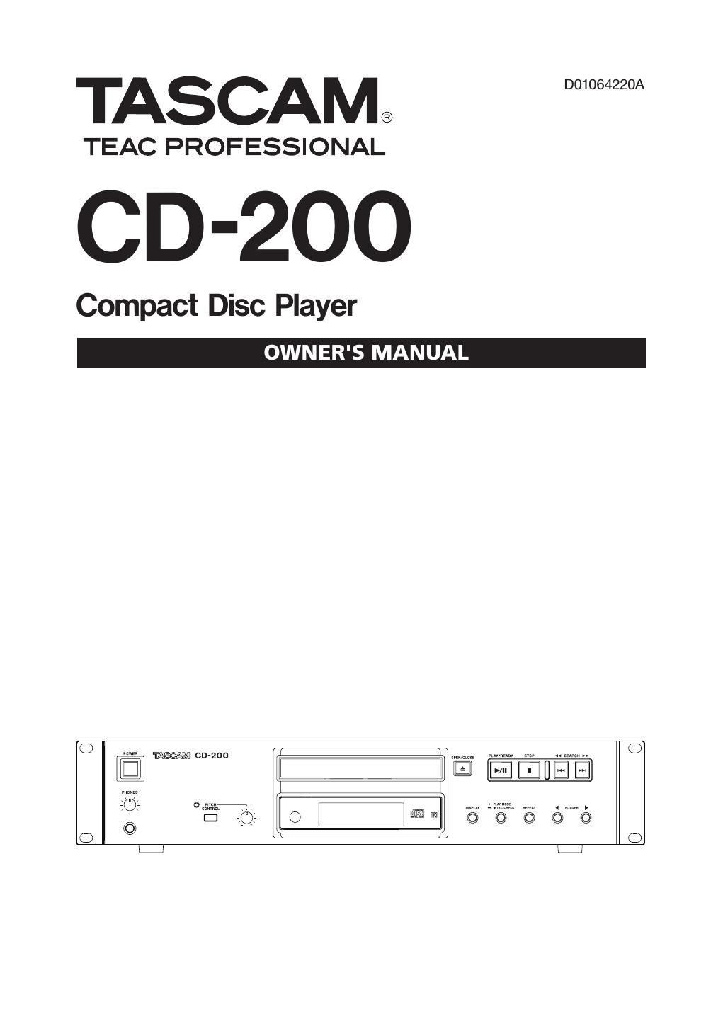 Tascam CD 200 Owners Manual