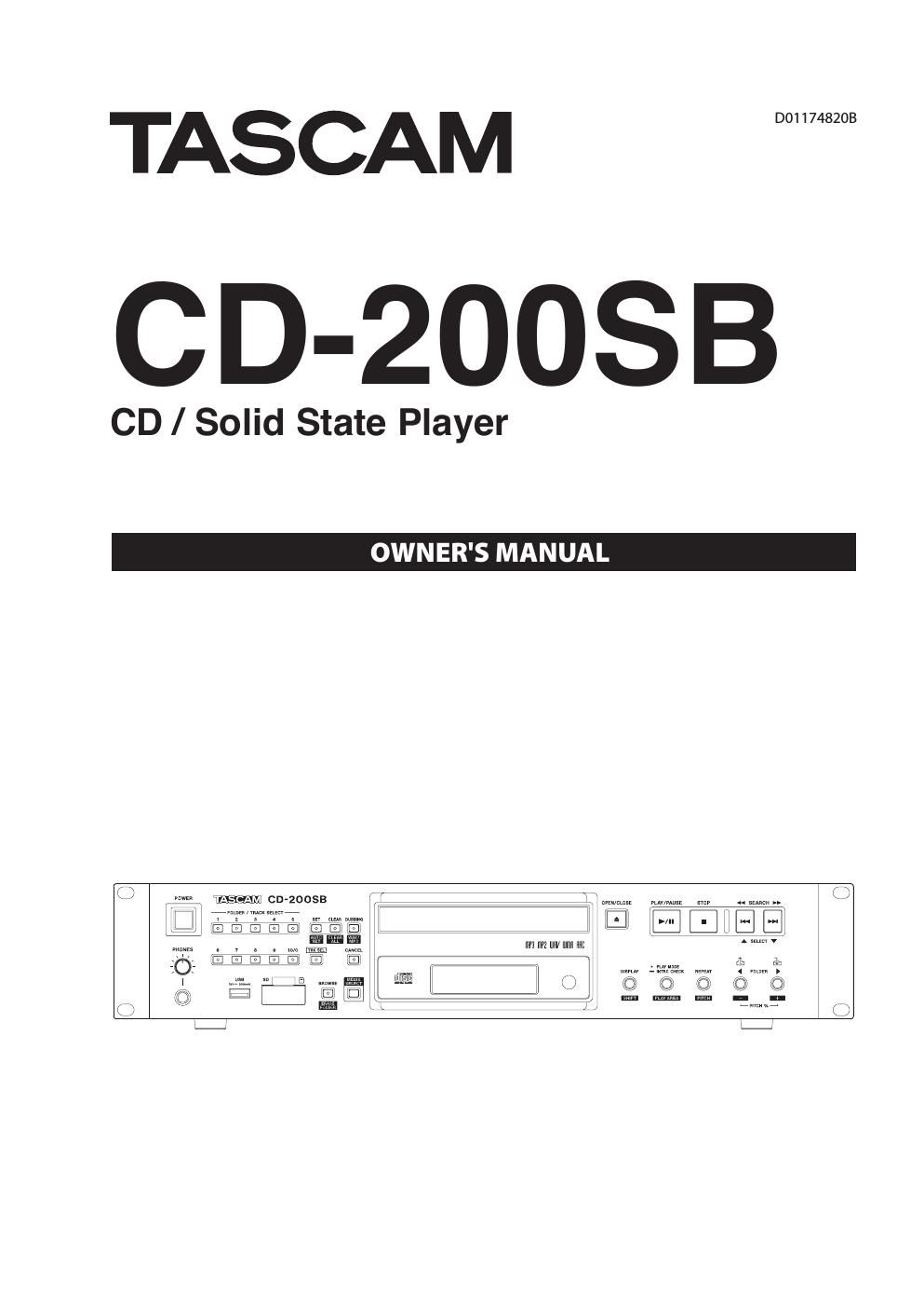 Tascam CD 200 SB Owners Manual