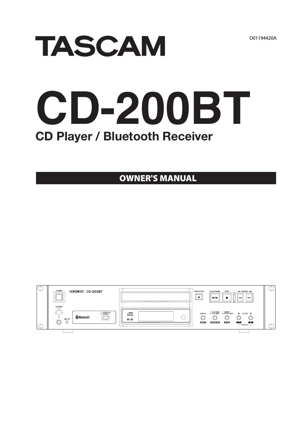 Tascam CD 200BT Owners Manual