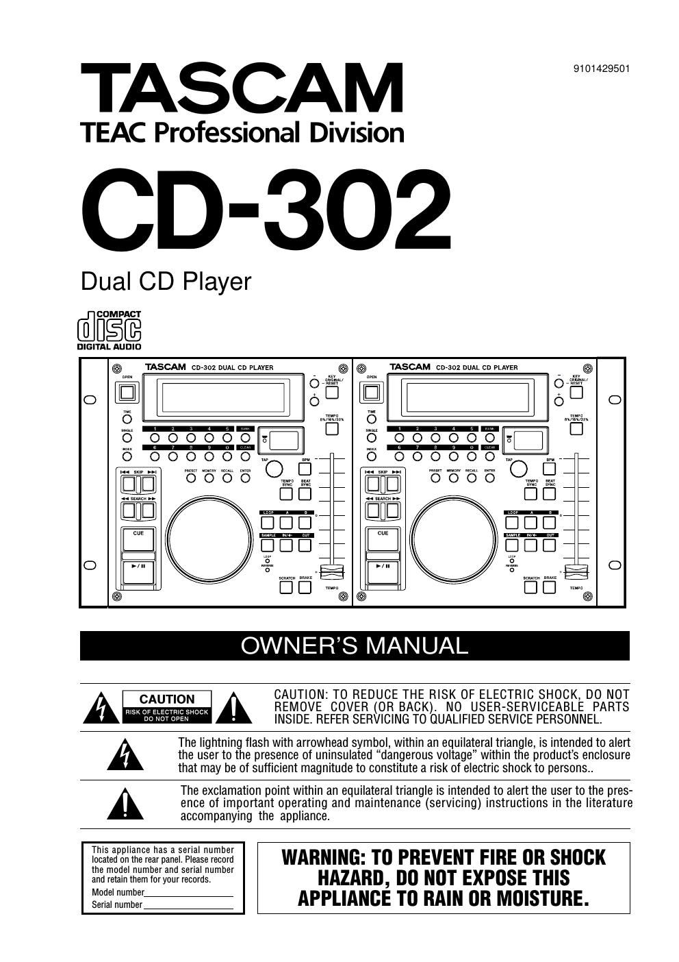Tascam CD 302 Owners Manual