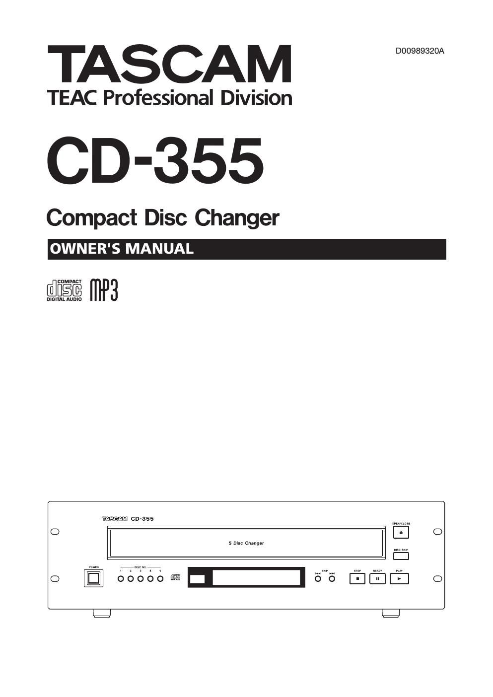 Tascam CD 355 Owners Manual