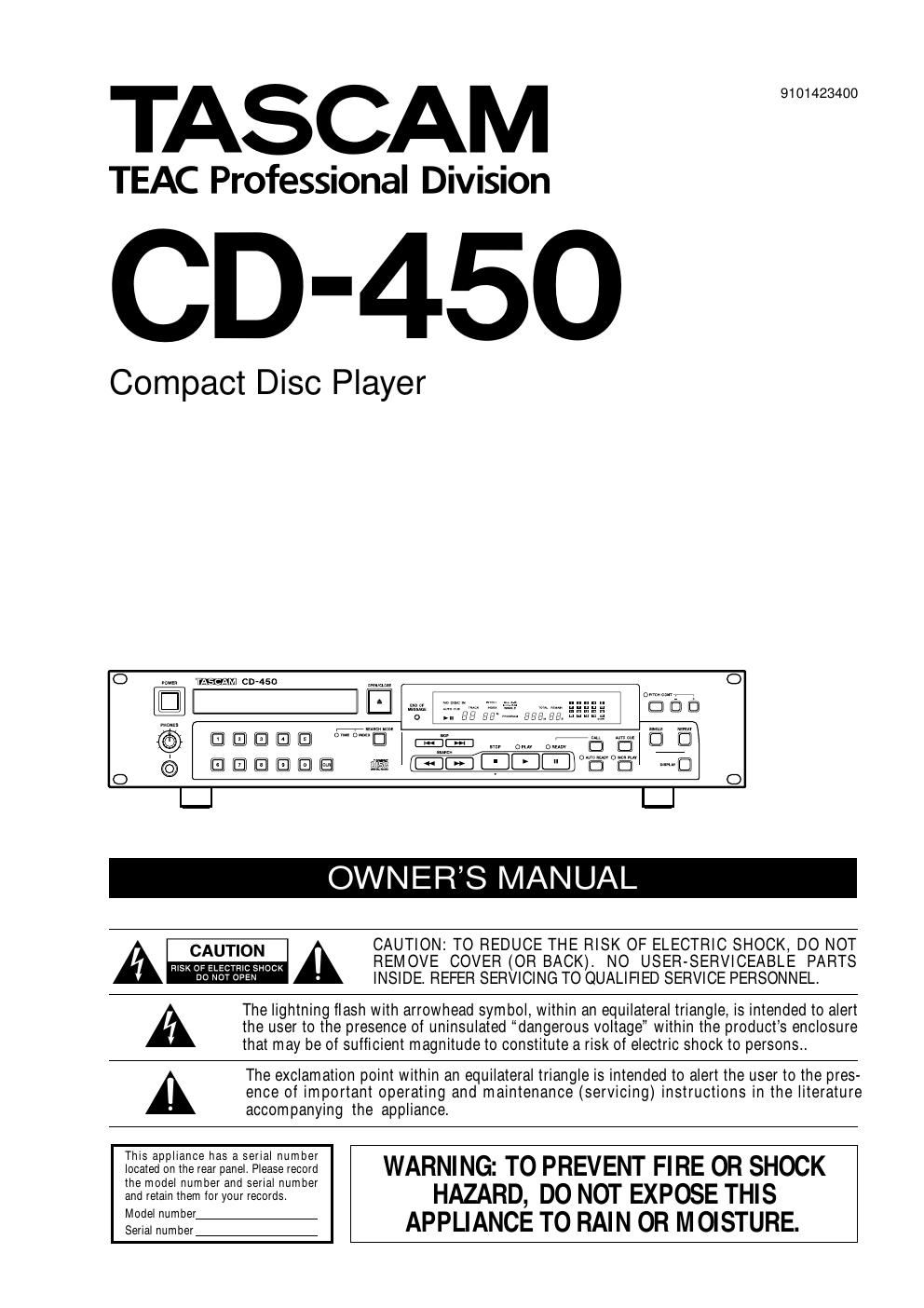 Tascam CD 450 Owners Manual