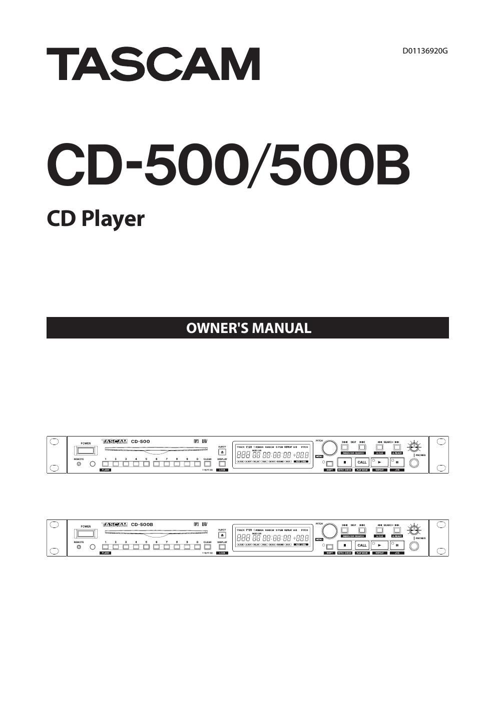 Tascam CD 500 CD 500B Owners Manual