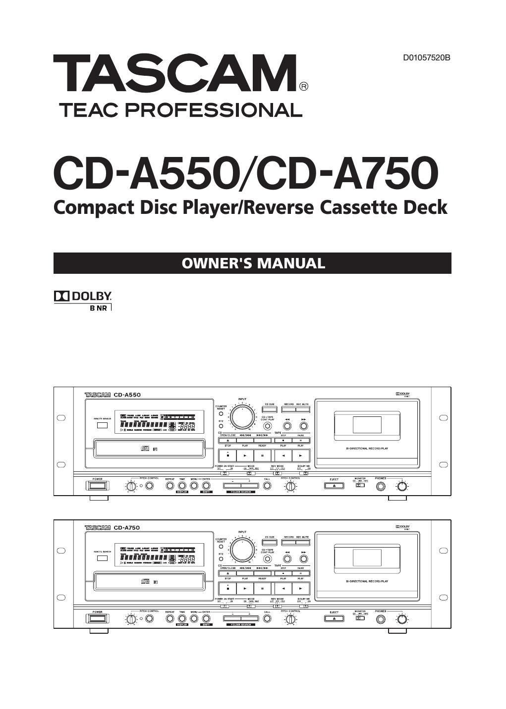 Tascam CD A550 CD A750 Owners Manual
