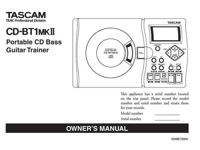 Tascam CD BT1 Mk2 Owners Manual
