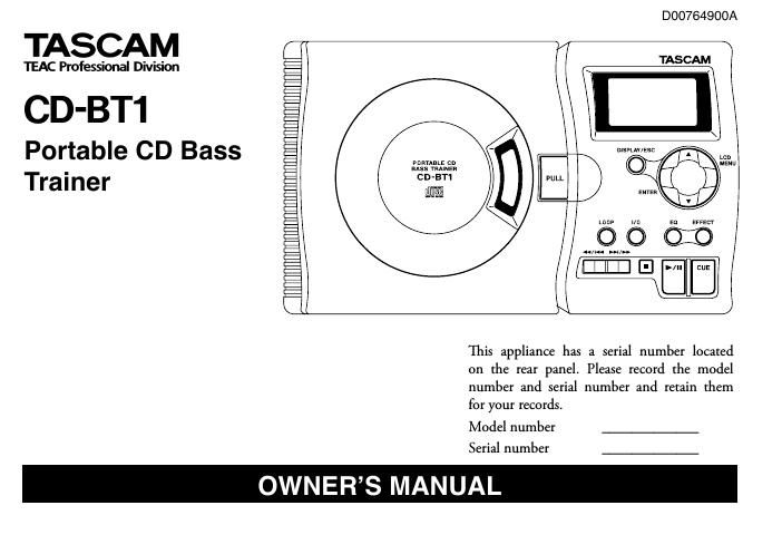 Tascam CD BT1 Owners Manual