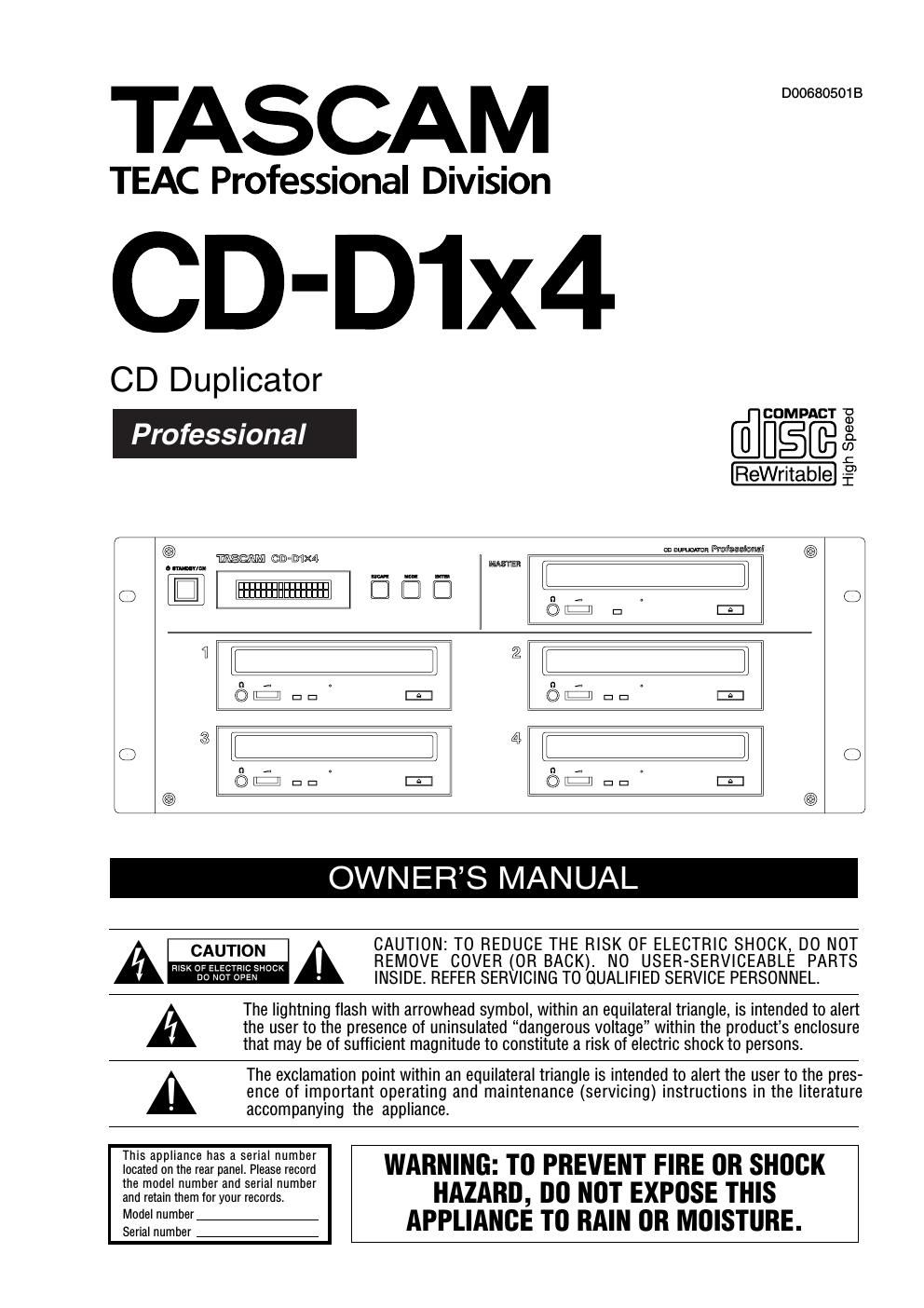 Tascam CD D1x4 Owners Manual