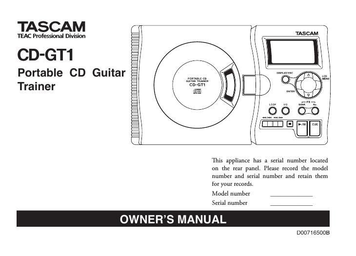 Tascam CD GT1 Owners Manual