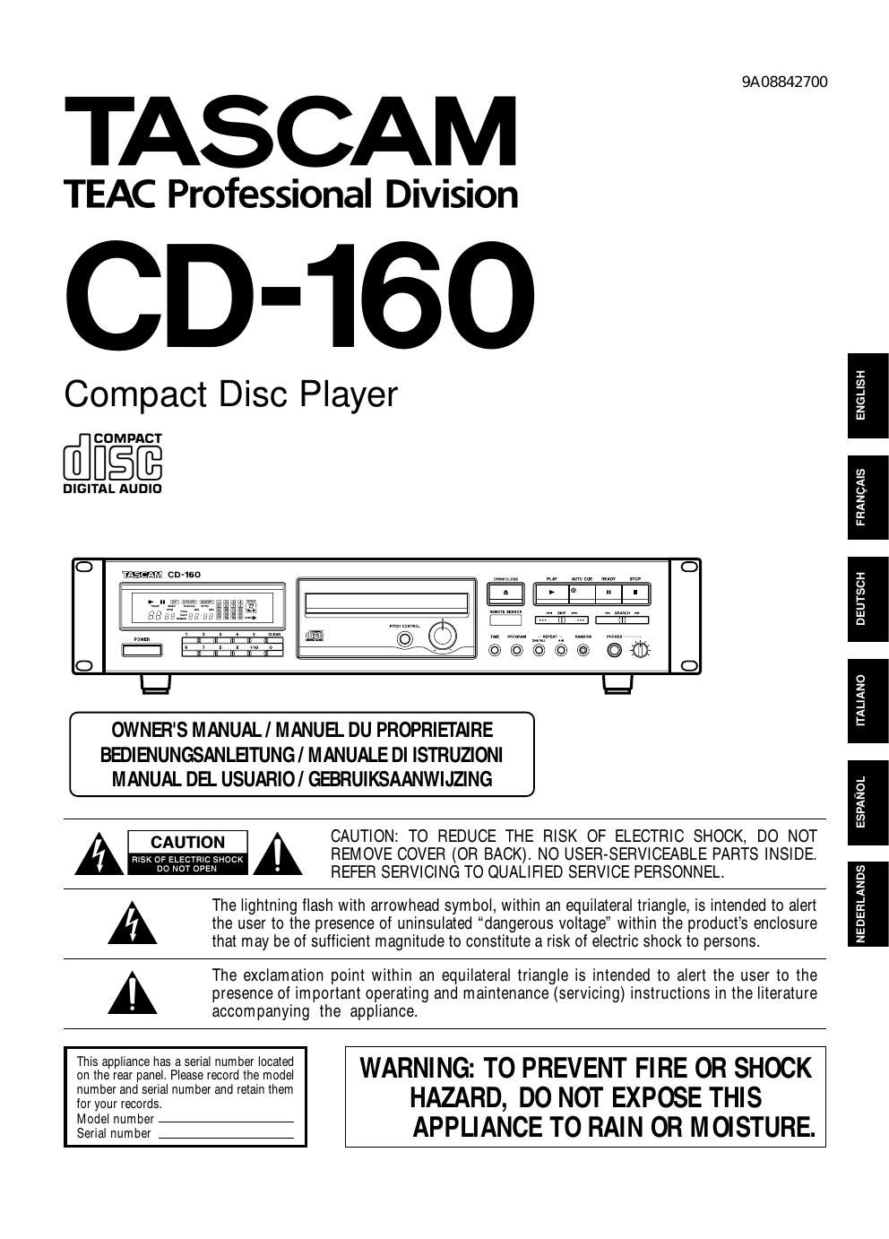 tascam cd 160 owners manual
