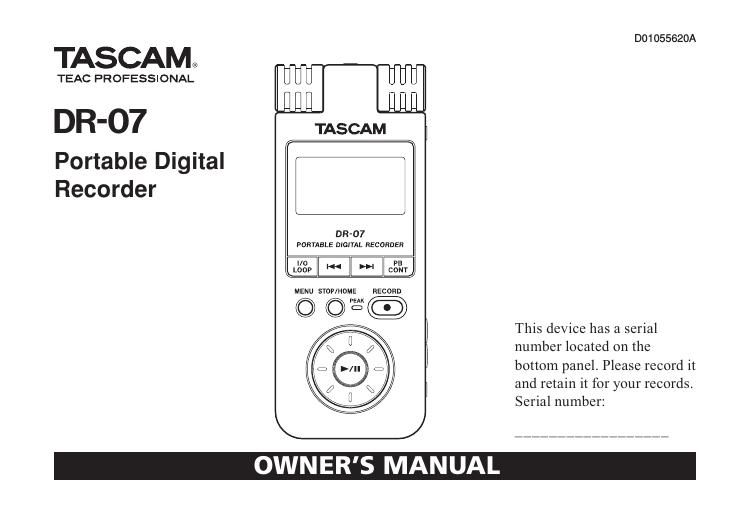 Tascam DR 07 Owners Manual