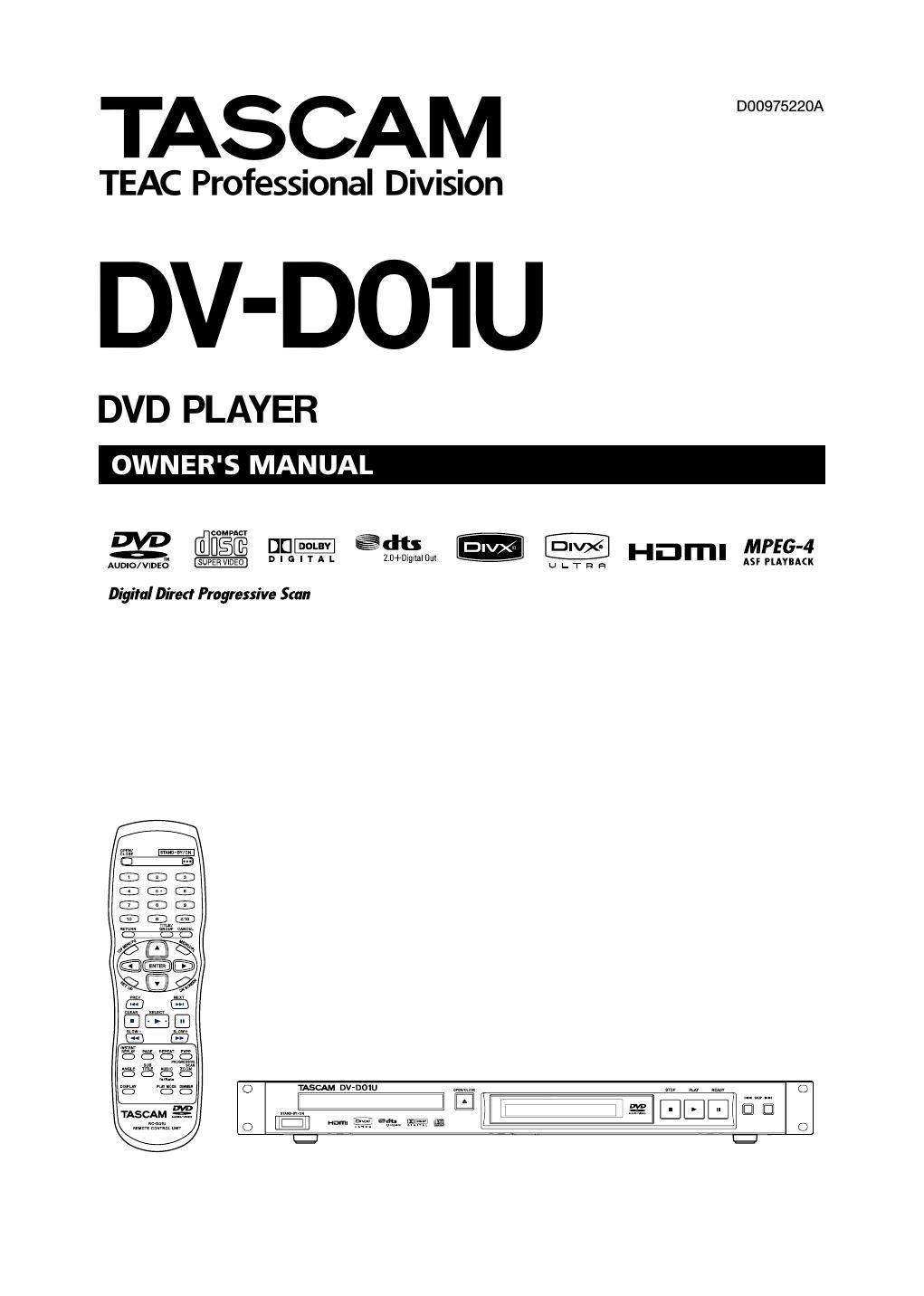 Tascam DV D01U Owners Manual