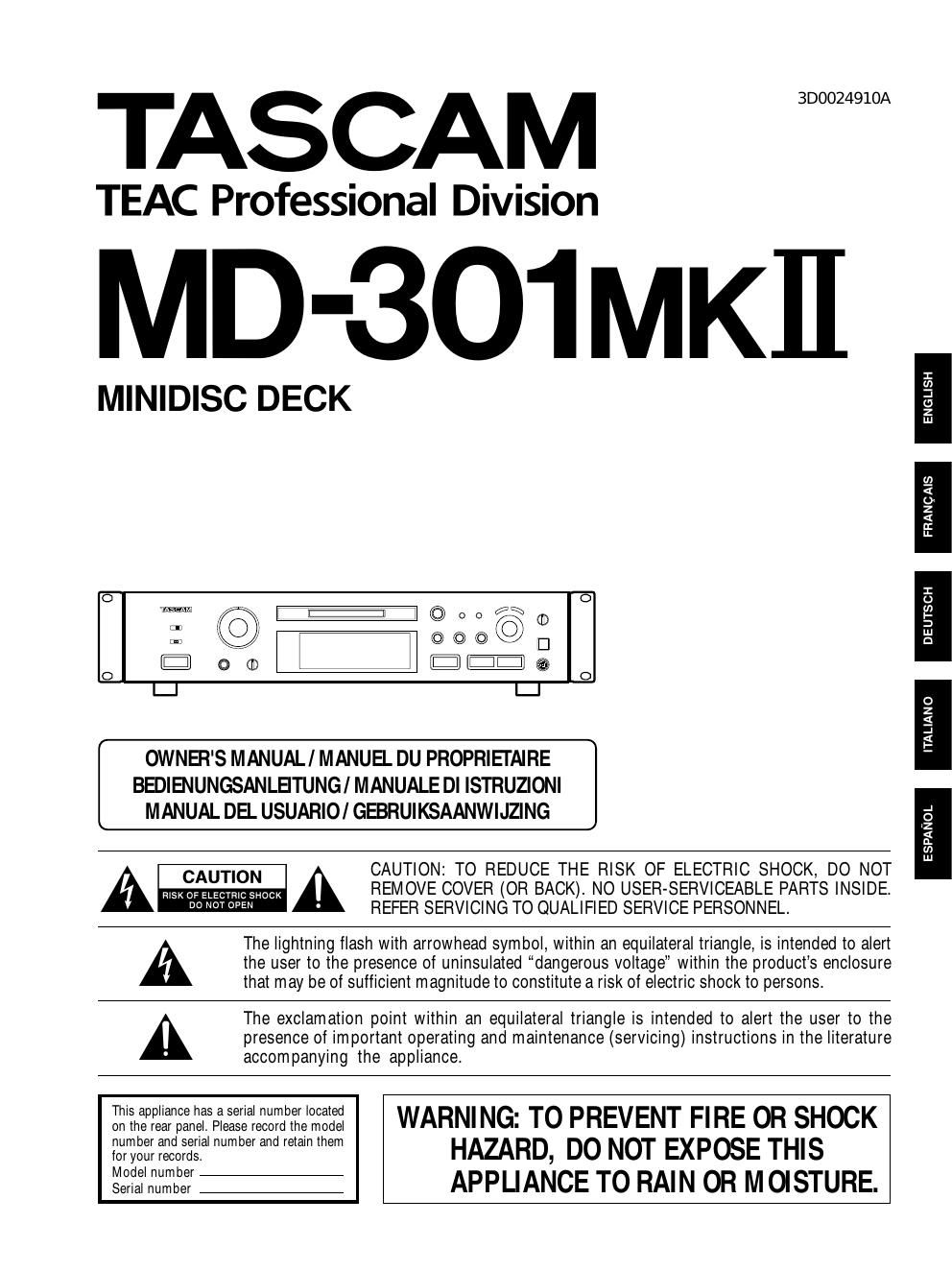 tascam md 301 mk2 owners manual