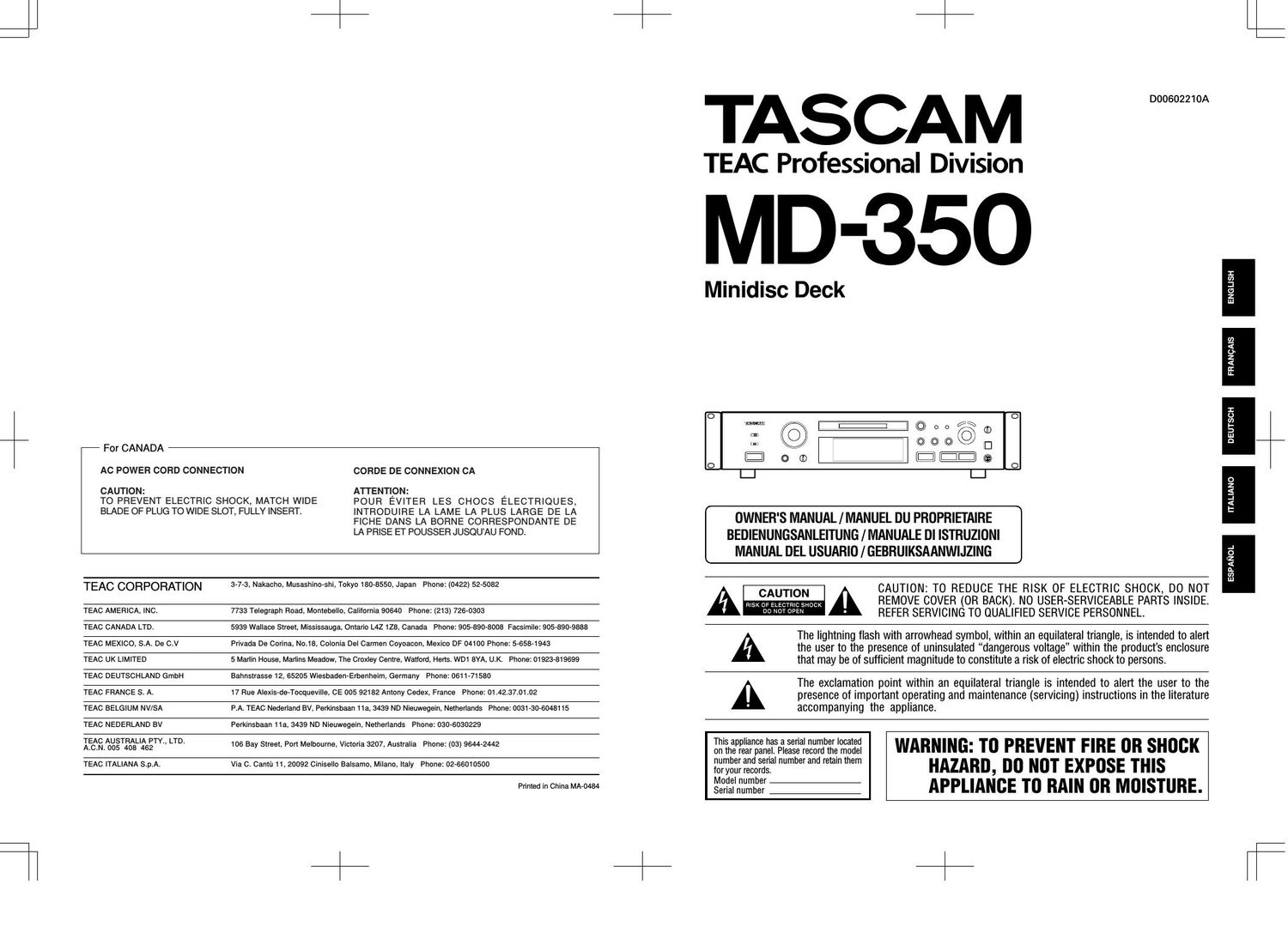 tascam md 350 owners manual