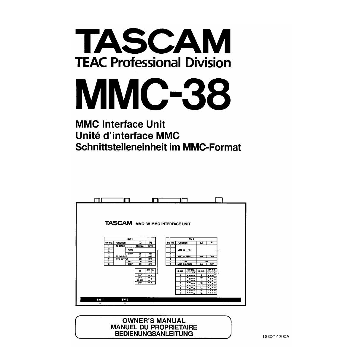 Tascam MMC 38 Owners Manual