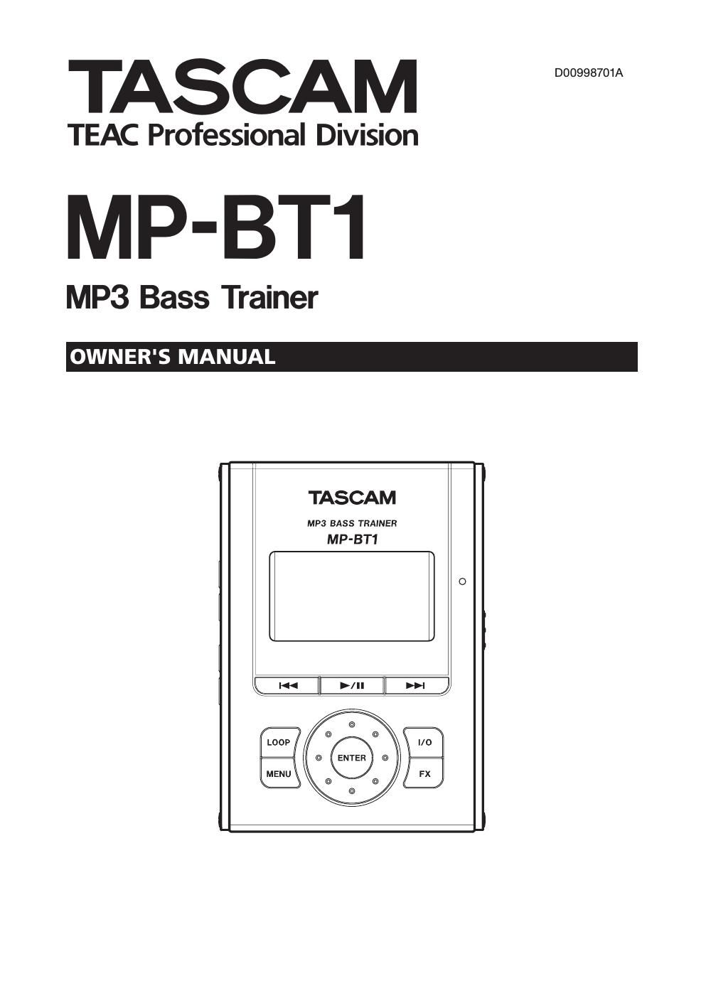 Tascam MP BT1 Owners Manual