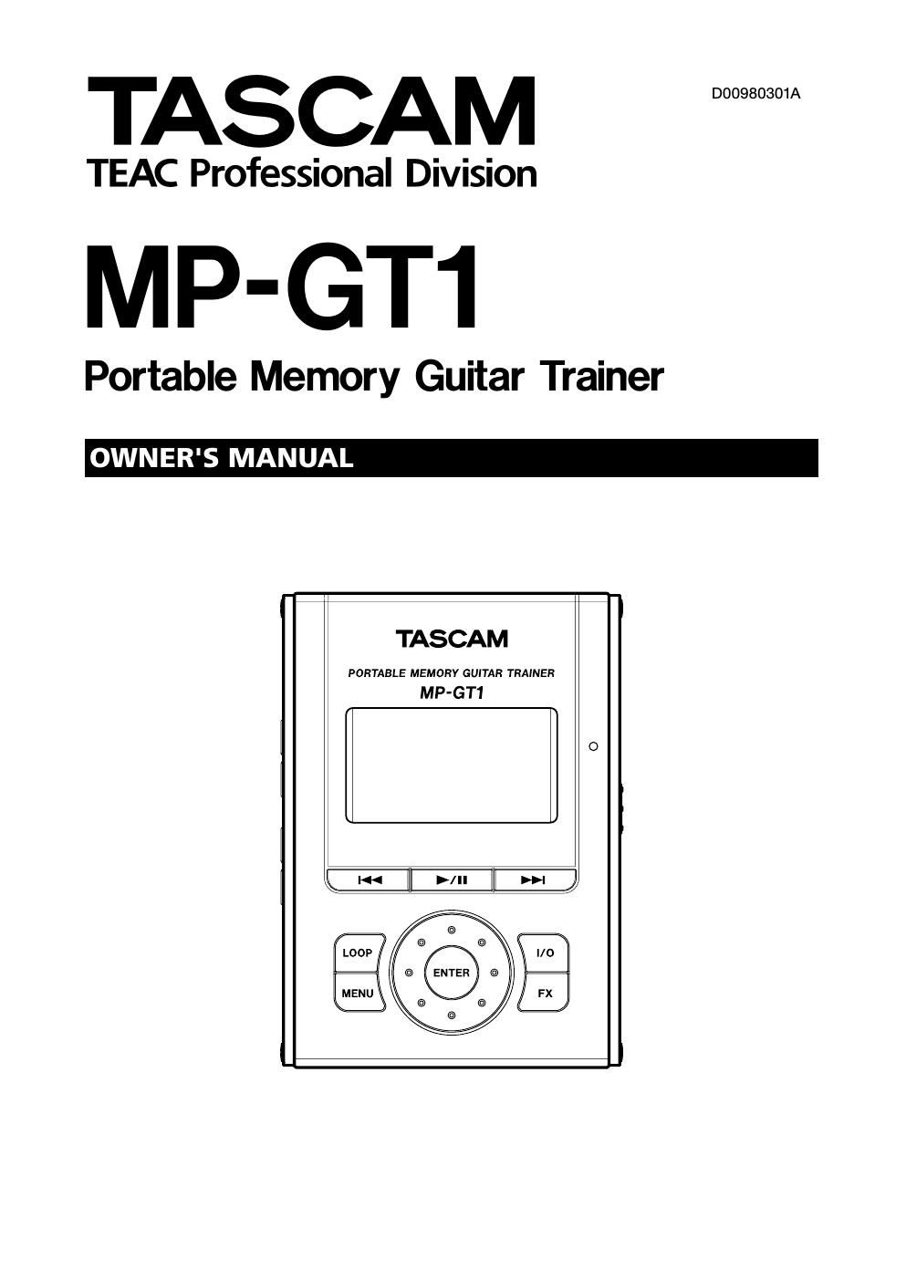 Tascam MP GT1 Owners Manual
