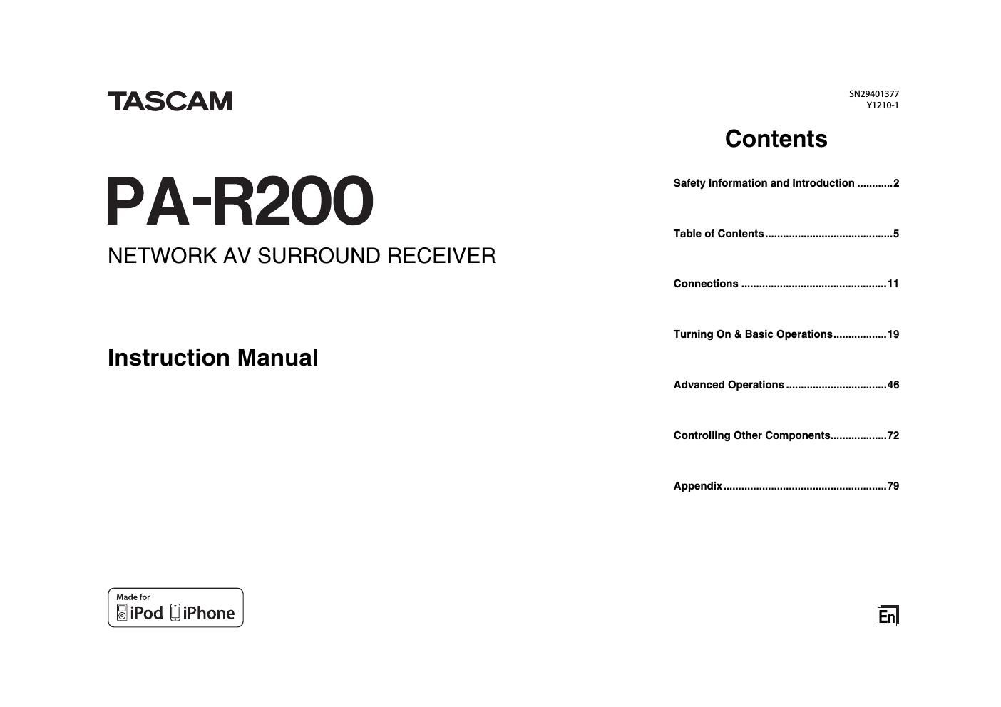 Tascam PA R200 Owners Manual