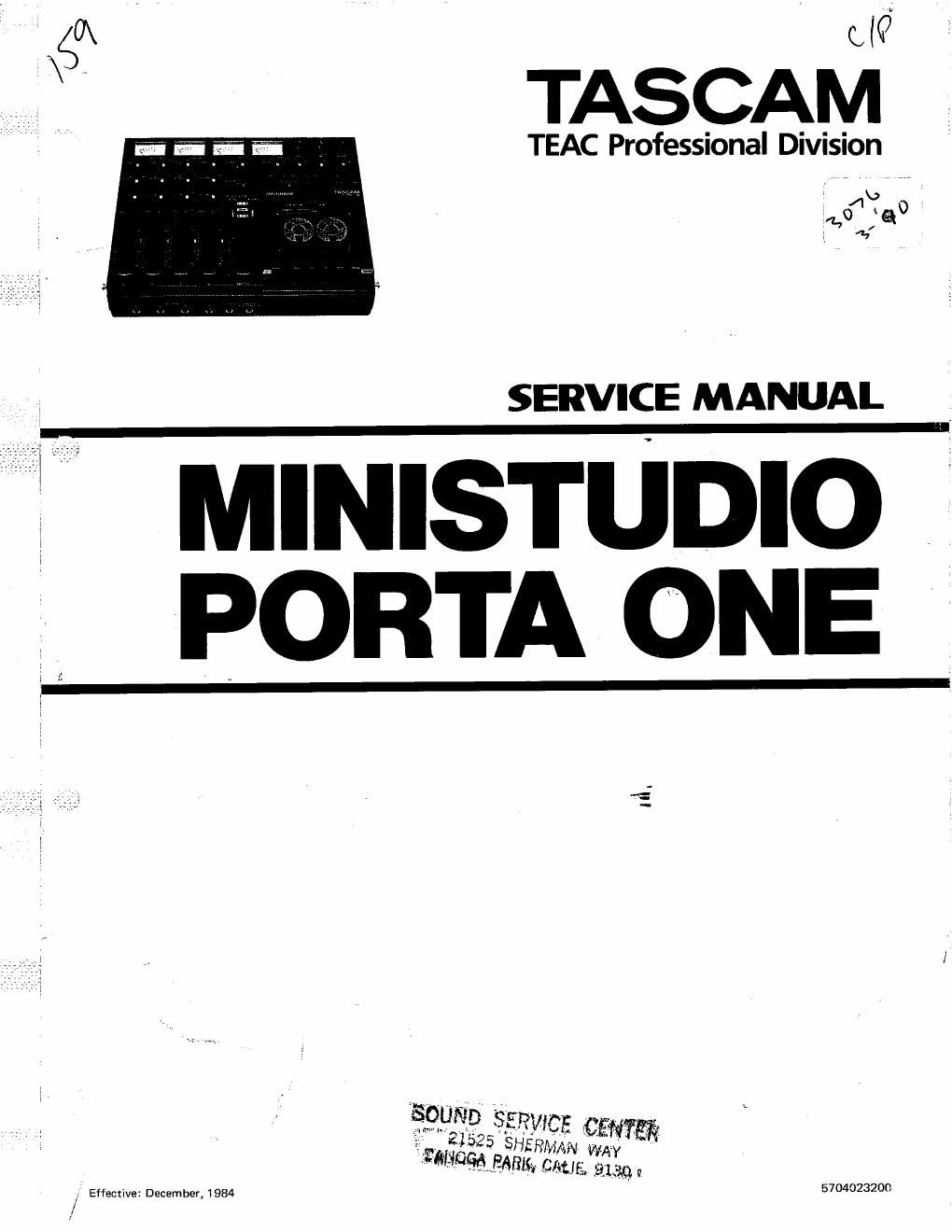 Tascam Porta One Ministudio Service Manual