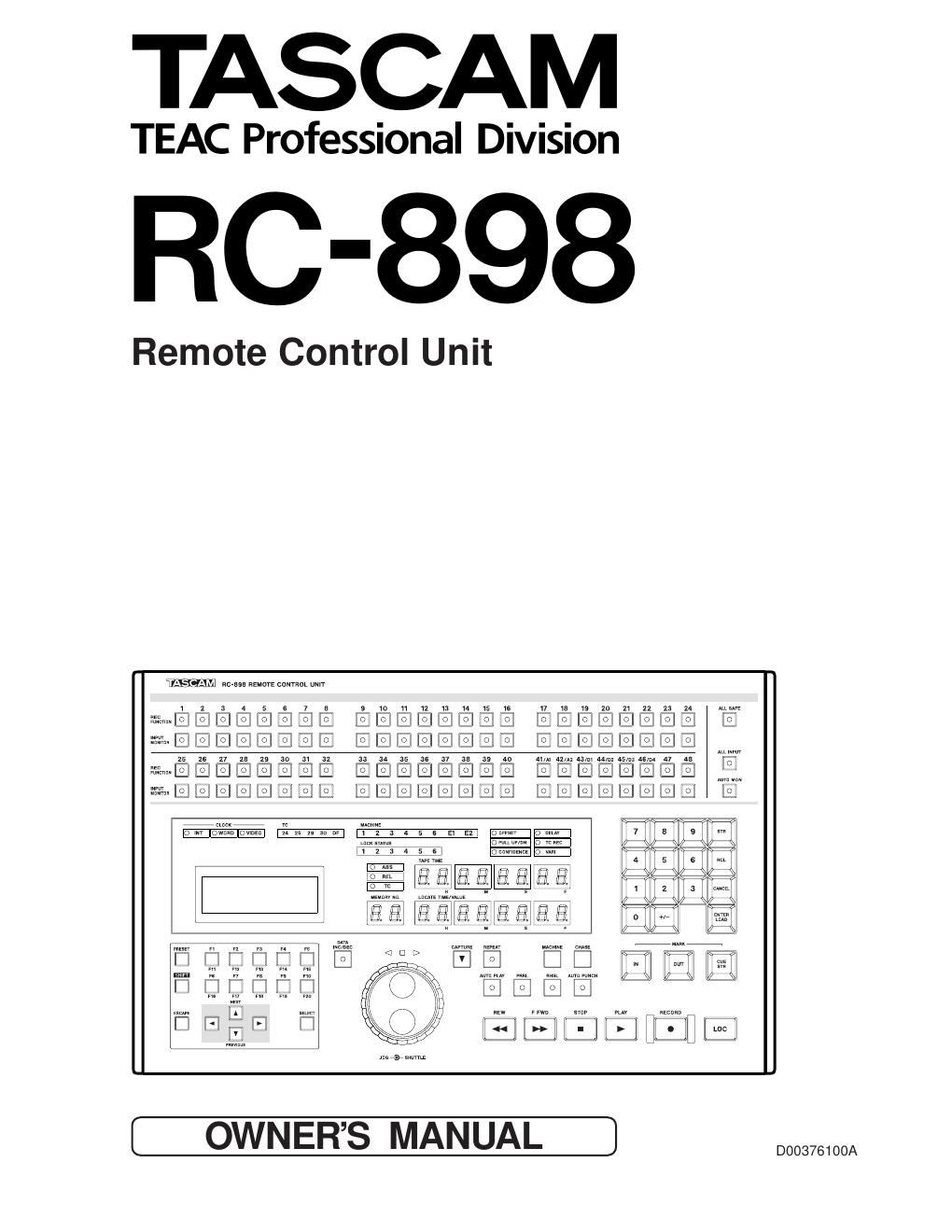 Tascam RC 898 Owners Manual