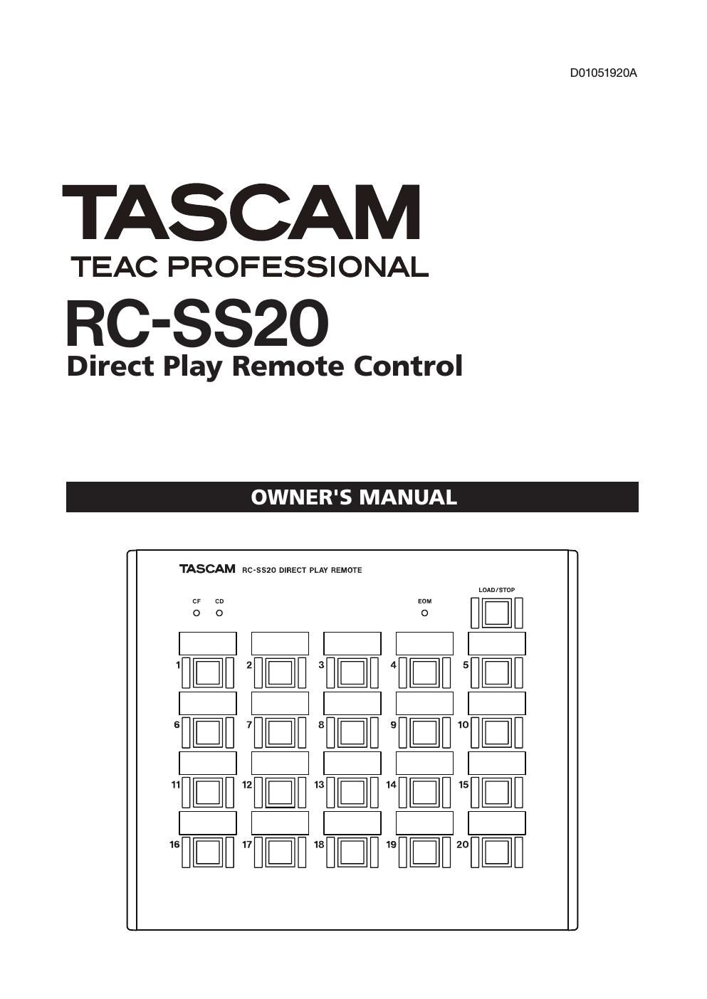 Tascam RC SS20 Owners Manual