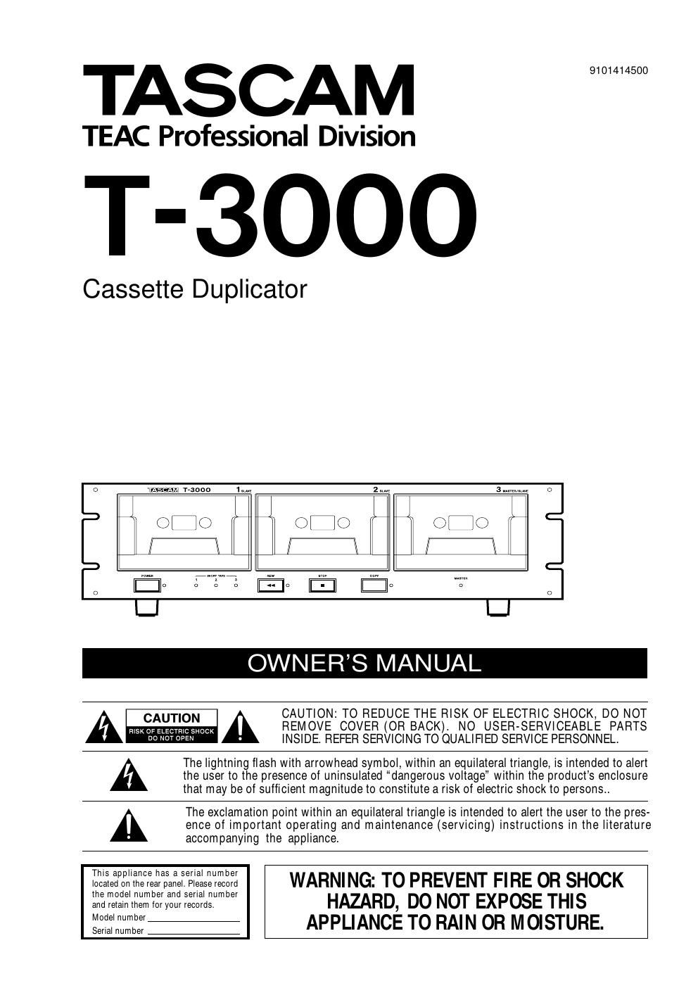 Tascam T 3000 Owners Manual