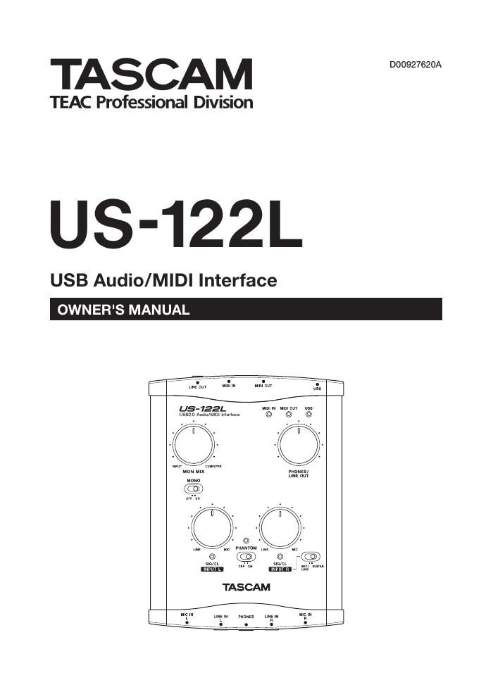 Tascam US 122 L Owners Manual