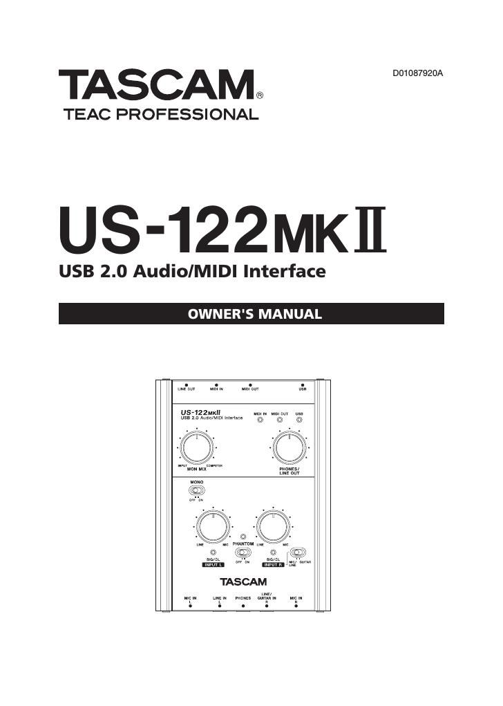 Tascam US 122 MK II Owners Manual